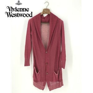 A8825/極美品 春夏 Vivienne Westwood ヴィヴィアン リネン 長袖 レース ロング カーディガン ワンピース F 赤 レディース インコントロ