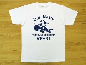 U.S. NAVY VF-31 白 5.6oz 半袖Tシャツ 紺 XXL 大きいサイズ ミリタリー トムキャット VFA-31 USN