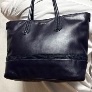 美品/A4収納◎ バリー BALLY 近年モデル リザード型押し レザー ビジネス メンズ トートバッグ 肩掛け 本革 Bロゴ シルバーロゴ ネイビー 