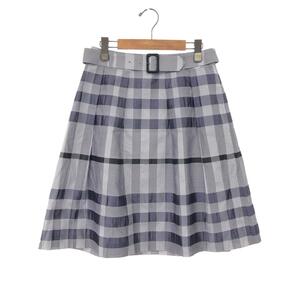 ◆BURBERRY LONDON バーバリーロンドン チェックフレアスカート サイズ:38◆FXA82-063-34 グレー シルク23％ レディース ボトムス