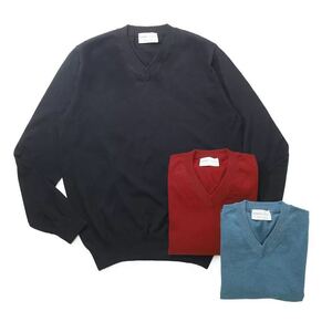 Settefili Cashmere Vネック ニット コットン 44 ネイビー セッテフィーリカシミア