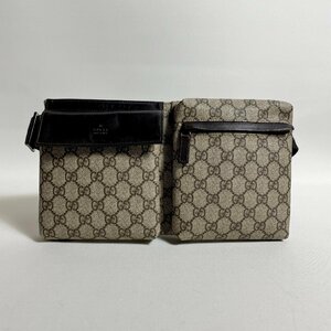 2404-2-1｜美品｜GUCCI グッチ GGスプリーム ウエストバッグ ベルトバッグ PVC レザー ダークブラウン