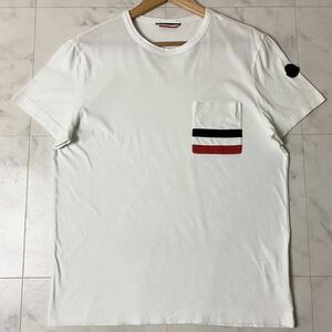 美品/Lサイズ●モンクレール MONCLER 半袖 Tシャツ トップス ワッペンロゴ トリコロールポケット クルーネック ホワイト 白 メンズ