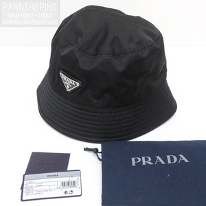 プラダ PRADA Re-Nylon トライアングルロゴ バケットハット／帽子 2HC137 ブラック 良品 [質イコー]