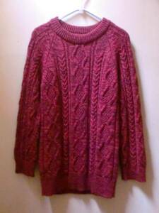 QUEENE&BELLE アラン編みセーター ニット スコットランド製 赤 クイーンアンドベル