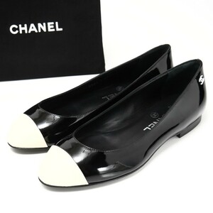 GQ2215*未使用*CHANEL シャネル*G26111*CC ココマーク*バレリーナシューズ*パテントレザー*35.5C(22.5cm相当)*ブラック×アイボリー