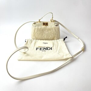 フェンディ FENDI レディース 2way ミニピーカブー ショルダー ハンドバッグ ボア 斜め掛け ホワイト