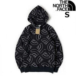 1円～!売切!【正規新品】THE NORTH FACE◆ALL OVER PRINT HOODIE パーカー US限定 裏起毛 ハーフドームロゴ 男女兼用(S)黒 総柄 181130-35