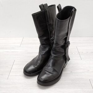 4-1118G◎ANN DEMEULEMEESTER サイドベルトブーツ レザー 革 サイズ37 ブーツ ブラック アンドゥムルメステール 249351