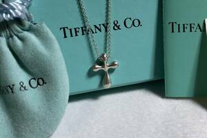 正規美 希少 TIFFANY&COティファニー ペレット リキッドスモールクロスペンダントトップ ネックレス シルバー925 純正チェーンSET 付属有〇