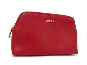 ■美品■ FURLA フルラ レザー マルチポーチ マルチケース 小物入れ メイクポーチ レディース レッド系 DF8295