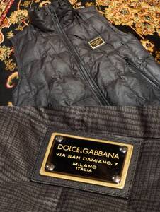 11769/ ドルチェ&ガッバーナ DOLCE&GABBANA ドルガバ DGメタルプレート グレンチェック柄プリント リアルグースダウン ベストジャケット