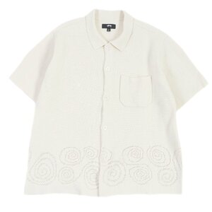 極美品□STUSSY ステューシー 23SS Perforated Swirl Knit Shirt コットン パーフォレーテッド 半袖 ニットシャツ アイボリー M 正規品