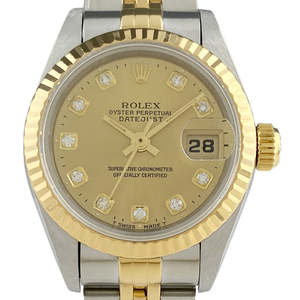 ロレックス ROLEX デイトジャスト 10Pダイヤ 69173G 腕時計 SS YG ダイヤモンド 自動巻き シャンパンゴールド レディース 【中古】