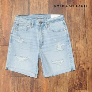 春夏/AMERICAN EAGLE/32インチ/クラッシュ デニム ハーフパンツ 3131-7477 ハリ コシ◎ ダメージ加工 ロック 新品/青/ブルー/ih107/