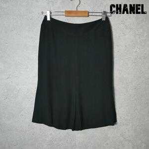 良品 CHANEL シャネル サイズ36 ココマーク ミディ丈 膝丈 台形 スカート シルク100％ 黒 ブラック