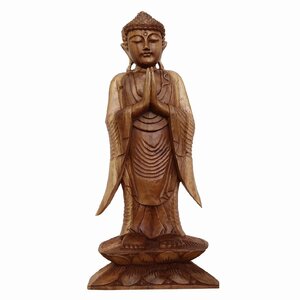 ブッダの木彫り 立像 合掌 60cm スワール無垢材 木製仏像 ブッダオブジェ 仏陀 釈迦 観音菩薩 置物 置き物 080774