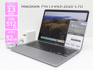 Apple Macbook Pro 13-inch,2020 Thunderbolt 3×4 CTO 英字KB WPS Office Core i7 1068NG7 2.3GHz メモリ32GB SSD512GB Bランク Z75H 中古