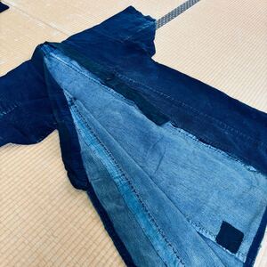 5782▲古布　秋田刺し子　長着　ボロ　藍　浅葱　Japan old working cloth Japanblue sasiko