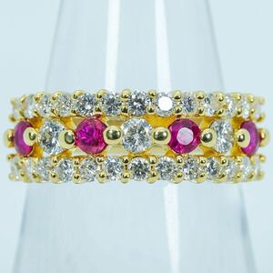 ★1円スタ!鑑定付【R0.35ct&0.77ct】K18YG 4.9g ♯11 イエローゴールド 天然ルビー ダイヤモンドリング Ruby Diamond Ring 指輪 仕上げ済