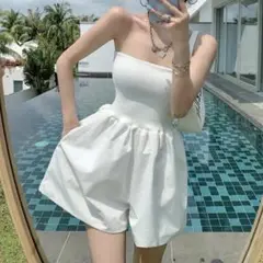 レディース ワンピース ミニ丈 ミニスカート パンツスカート ホワイト 夏服