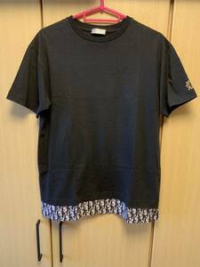 正規 19AW DIOR ディオール KIM JONES キムジョーンズ エンブレム ロゴ 刺繍 OBLIQUE オブリーク レイヤード Tシャツ 黒 XXS 923J631W8541