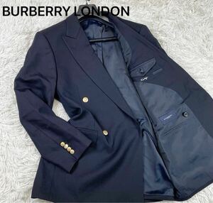 極美品 AB5 バーバリー ロンドン BURBERRY LONDON 紺ブレ ダブルジャケット テーラードジャケット ネイビー 金ボタン ブレザー ゴルフ 