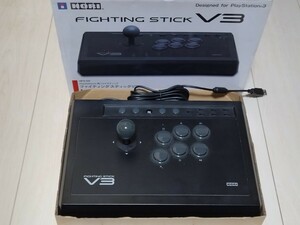 即決PS3 美品 ファイティングスティックV3 動作確認済 箱説明書付 アーケードコントローラー アケコン 連射速度切替機能 ホリ