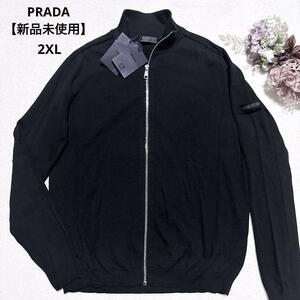 新品未使用【至高の逸品】PRADA プラダ ドライバーズニット ウールニット 袖ロゴ 2XL 52 大きいサイズ ウール ブラック メンズ 