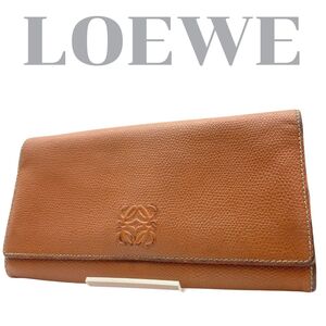 WA09-139　LOEWE ロエベ 長財布 アナグラム レザー 茶色 ロゴ型押し 鑑定済 高級