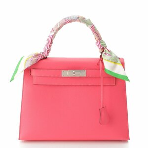 【エルメス】Hermes　D刻 ケリー28 ヴォーエプソン 2wayハンドバッグ ツイリー付き ローズアザレ 【中古】【正規品保証】204108