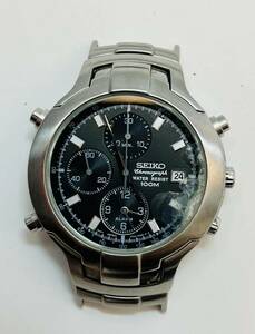 動作未確認　SEIKO セイコー QZ 7T32-7G90 クロノグラフ 100M 黒文字盤 デイト メンズ 腕時計 フェイスのみ