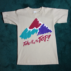 Tシャツ 山 プリントTシャツ ベージュ系 ユースサイズ ティーシャツ tee 古着 ユーズド #n