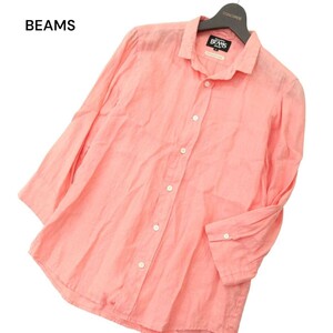 BEAMS ビームス 春夏 麻 リネン100％★ 7分袖 シャツ Sz.S　メンズ　A4T07995_7#A