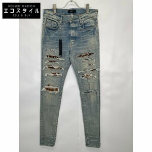 AMIRI アミリ 22SS PS22MDS250 クレイインディゴ タイガーダメージスキニーデニムパンツ ライトブルー 32 ボトムス コットン メンズ 中古