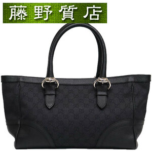 (美品)グッチ GUCCI GGショルダートート 289716　黒 ブラック シルバー金具 キャンバス × レザー 8287