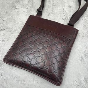 最高級/美品●GUCCI グッチ ショルダーバッグ サコッシュ メッセンジャー 斜め掛け可 シマレザー 本革 GG柄 ブラウン メンズ レディース