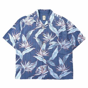 JAMAICA JAXX ビッグサイズ アロハシャツ XL ネイビー シルク 総柄 リーフ