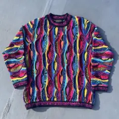 90s COOGI 総柄ニット 3Dニット 立体編み マルチカラー 菅田将暉