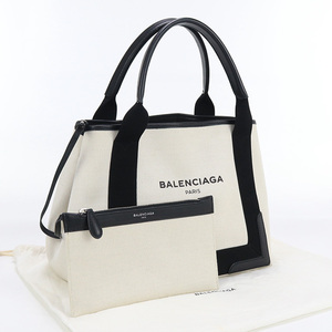 中古良品バレンシアガBALENCIAGA ネイビーカバス S キャンバス 339933 ホワイト系　 ランク：A us-2 レディース