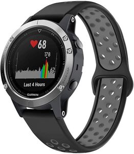 ブラック＋グレー QuickFit 22mm シリカゲル 製ベルトに適合ガーミン Garmin Approach S62 / Fe