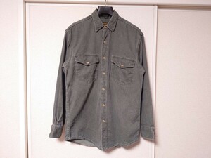 【大きめS】USA製 eddiebauer エルクホーンツイル コットン 長袖シャツ オリーブ　黒タグ ビンテージ 80s 90s グレー