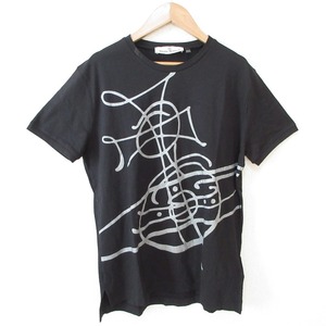 良品 Vivienne Westwood ヴィヴィアンウエストウッド オーブプリント 半袖 Tシャツ カットソー L ブラック×シルバー