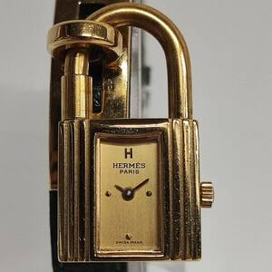 1円~【実動】エルメス HERMES ケリーウォッチ クォーツ レディース腕時計 ゴールド文字盤 南京錠 スイス製 2針 J120877