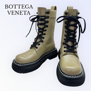 ボッテガヴェネタ BOTTEGA VENETA ロングブーツ レースアップ 靴 カーキ レザー 