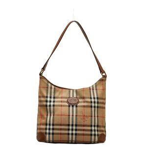 バーバリー ノバチェック シャドーホース ワンショルダーバッグ ハンドバッグ ベージュ ブラウン キャンバス レザー BURBERRY 【中古】