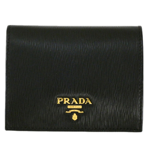 プラダ 財布 1MV204 PRADA 二つ折り財布 サフィアーノ・レザー コンパクトウォレット NERO ゴールド金具 T-YJP05679