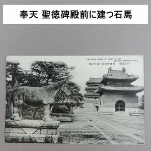 【絵葉書0134】中国 「奉天」 聖徳碑殿前に建つ石馬 / 戦前絵はがき 古写真 中国