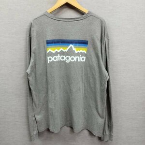 J956 Patagonia パタゴニア 両面 プリント P-6 ロゴ 長袖 Tシャツ ロンT カットソー クールネック アウトドア プルオーバー グレー