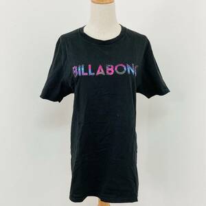 a00374 美品 BILLABONG ビラボン Tシャツ トップス 半袖 丸首 ロゴプリント シンプル M ブラック 黒 コットン100％ カジュアル 万能 上質